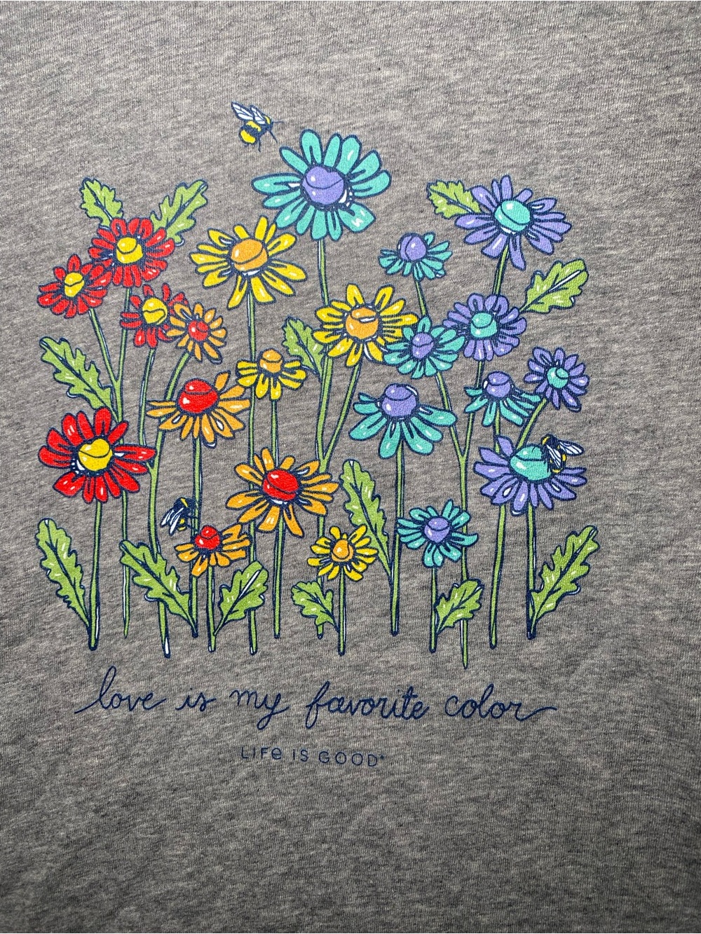 Life Is Good Women's Love Daisy Bee Crusher-LITE Tee Grey Size S - Picture 2 of 8